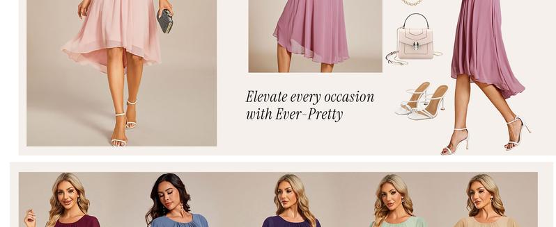 Ever-Pretty 2026 Valentine dress Spring Chiffon Wedding Guest Dress for Women - Flowy A-Line Knee Length - Womenswear, Underwear 02053