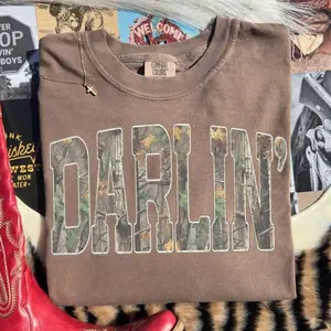 Comfort Colors Retro Camo Western T-Shirt, Darlin Retro Camo Country Distressed Cowboy Quote, Camouflage Shirt, Western Concert Shirt, Southern Tee 0