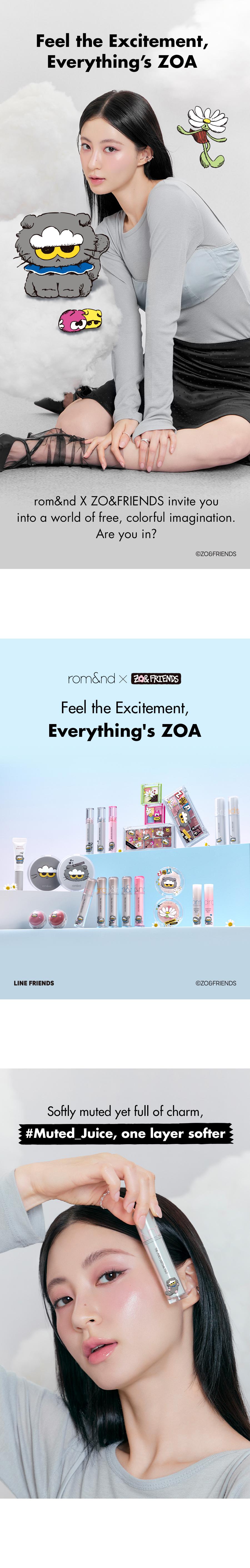 [rom&nd Official Shop] rom&nd X ZO&FRIENDS (ZOA TINT DIY SET, THE JUICY LASTING TINT, GLASTING MELTING BALM, GLASTING COLOR GLOSS, DUAL JELLY HIGHLIGHTER, JUICY ROLL CHEEK & MINI PUFF SET)