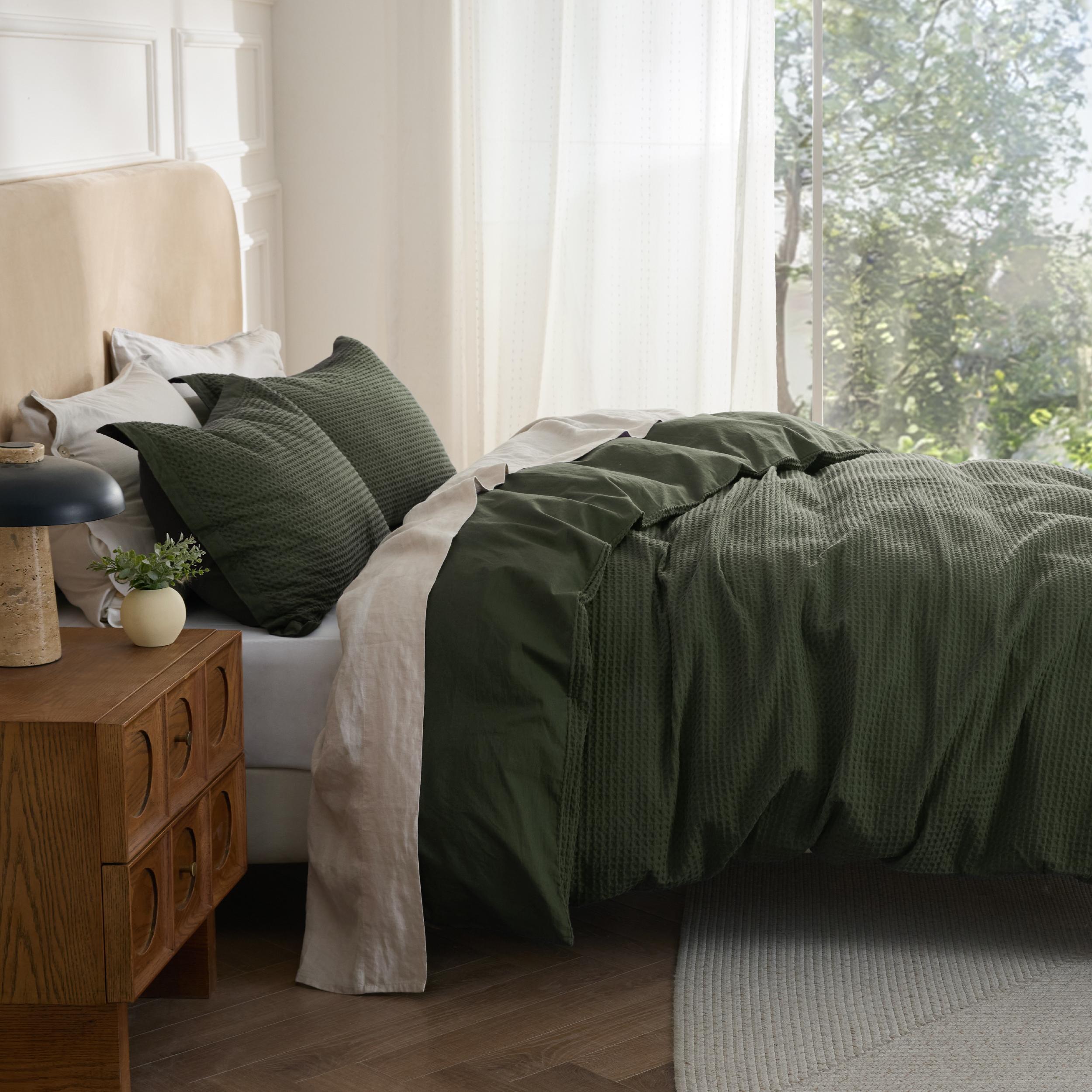 Bedsure Waffle Duvet Cover - Cotton Blend Rayon Derived from Bamboo Duvet Cover Set, Breathable Bedding Set With a Vintage Charm, Neutral