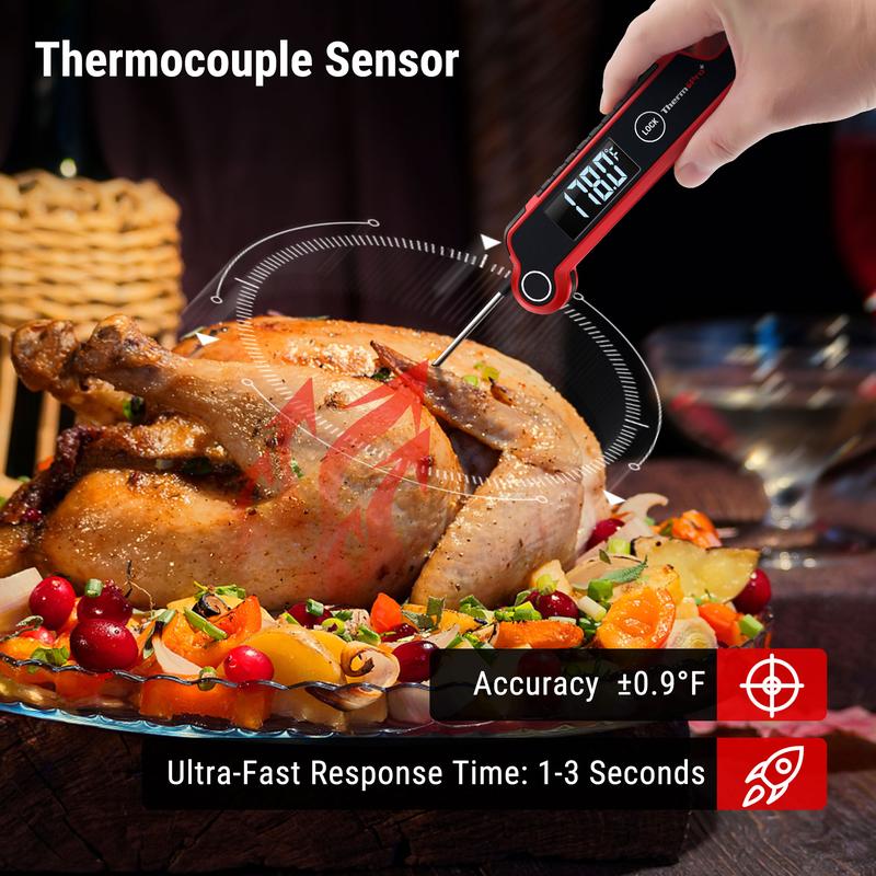 [BBQ Season]ThermoPro 1-S Read Digital Meat Thermometer, Auto-Rotating Display, Waterproof for Cooking, BBQ, Grill, Kitchen Measuring Utensils Black  Modern Kitchenware Compact