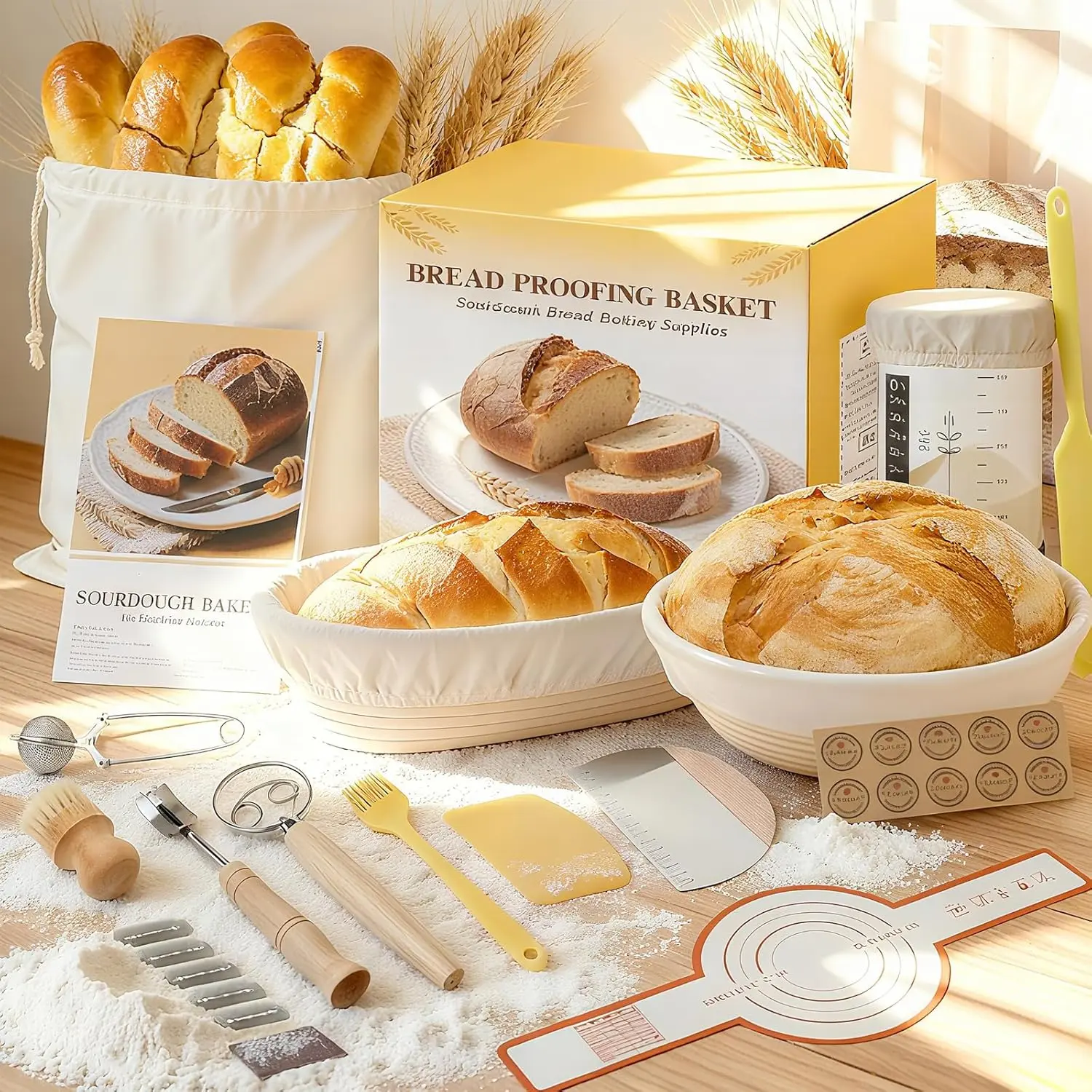 Sourdough Starter Kit – Bread Baking Set with Banneton Proofing Baskets ...