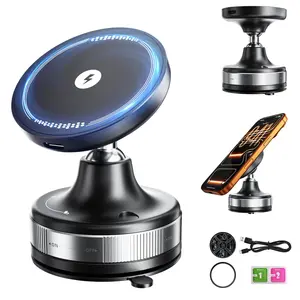 2026 Newly Upgraded 360° Rotating Car Mount with Magnetic Adhesion + 15W Fast Charging Compatible with MagSafe for iPhone 17/17 Air/17 Pro/iPhone 17 Pro Max Compatible with Android Magnetic Models Hands-Free Driving/Makeup Application/Fitness Use