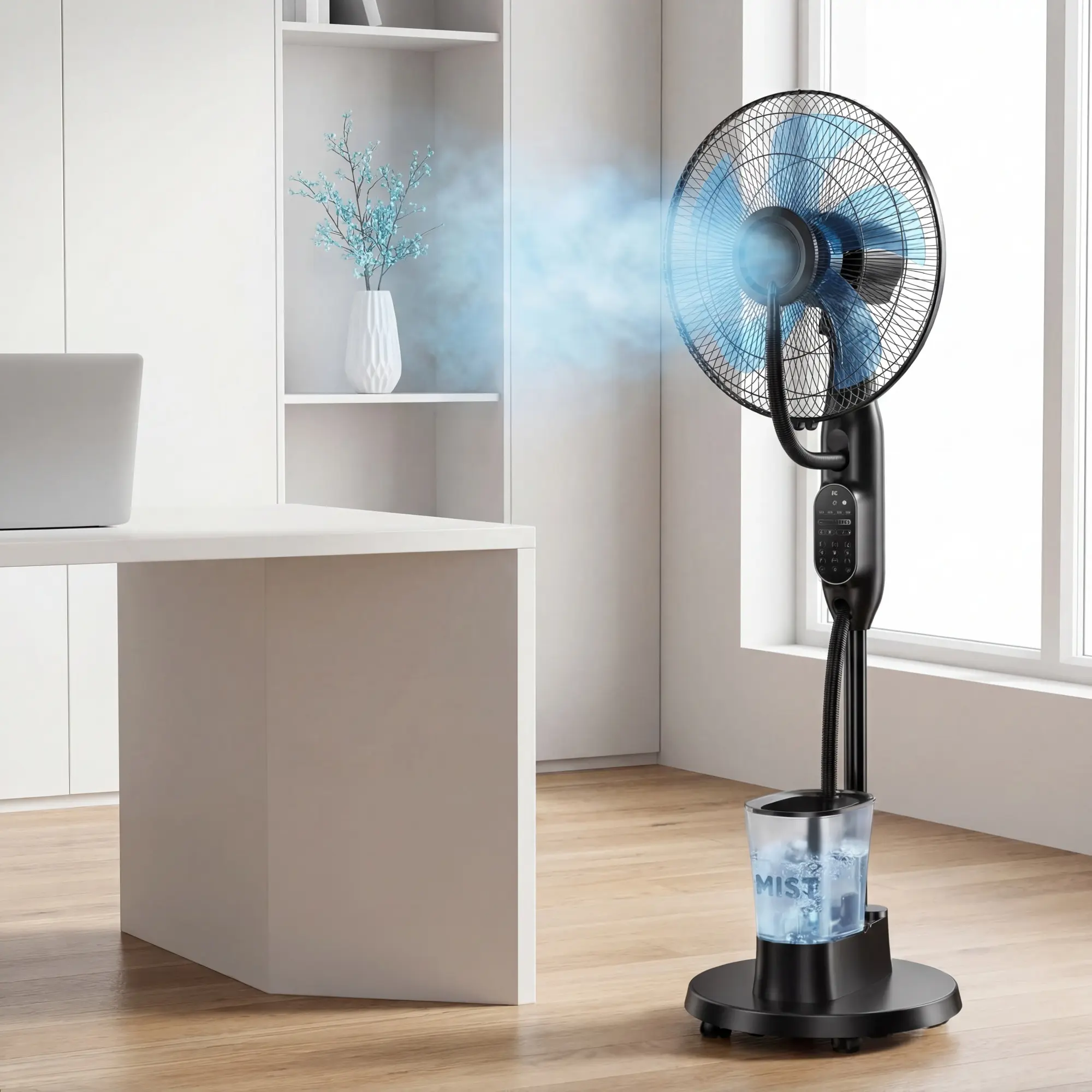 Misting Fan, 16'' Standing Fan with Ultrasonic Humidifier, Oscillating Pedestal Fan with 8 Blade 9 Speeds 7H Timer, Fan for Bedroom & Daily Indoor Use - 2026 Upgraded