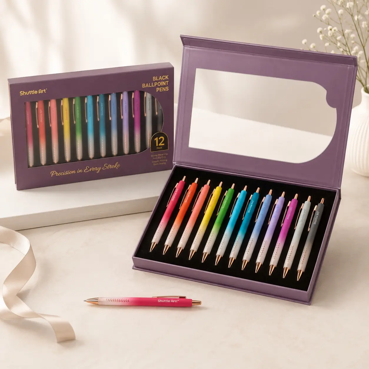 Aesthetic Ballpoint Pen Gift Set, 12 Gradient Black Ink Retractable Pens for Journaling, Planning, Office, School, and Thoughtful Gifts,back to school,back to school haul