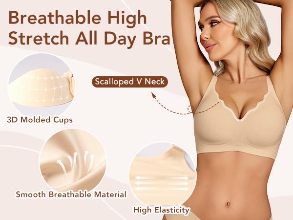 Showyoo Bras for Women No Underwire Seamless Bralettes Wireless Push Up Scalloped Full Coverage Comfortable Everyday Bra