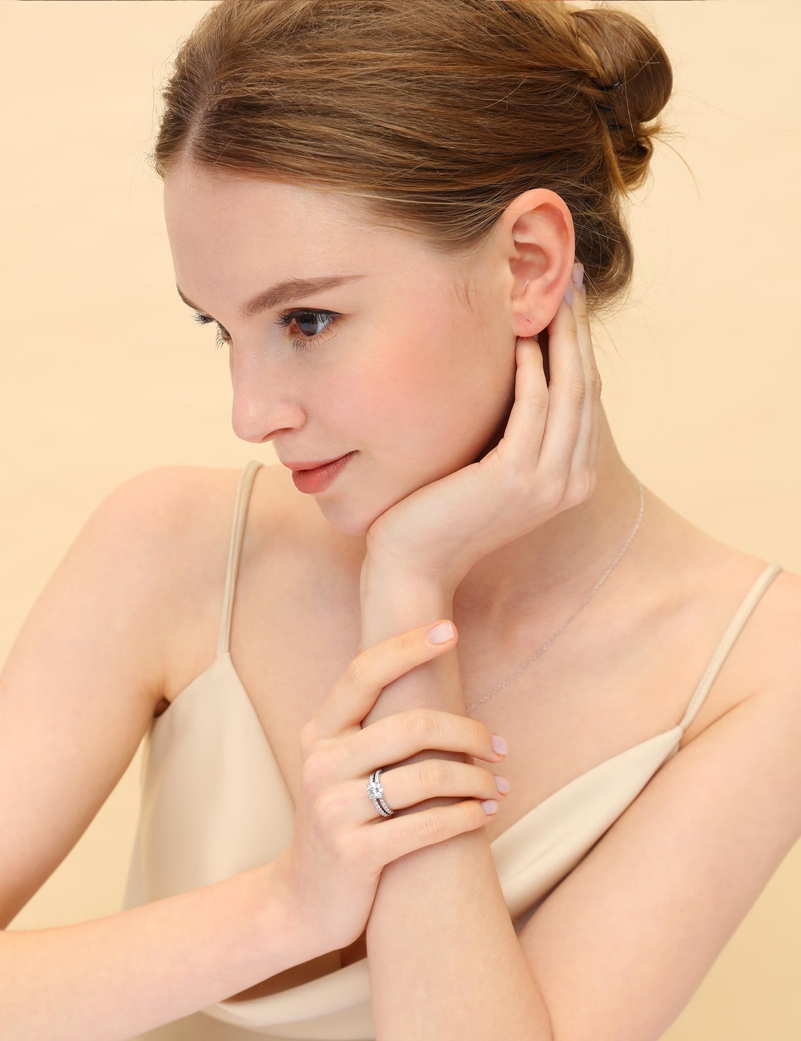 EAMTI 1.25CT 925 Sterling Silver Bridal Ring Sets Round Cubic Zirconia wedding bands for Women