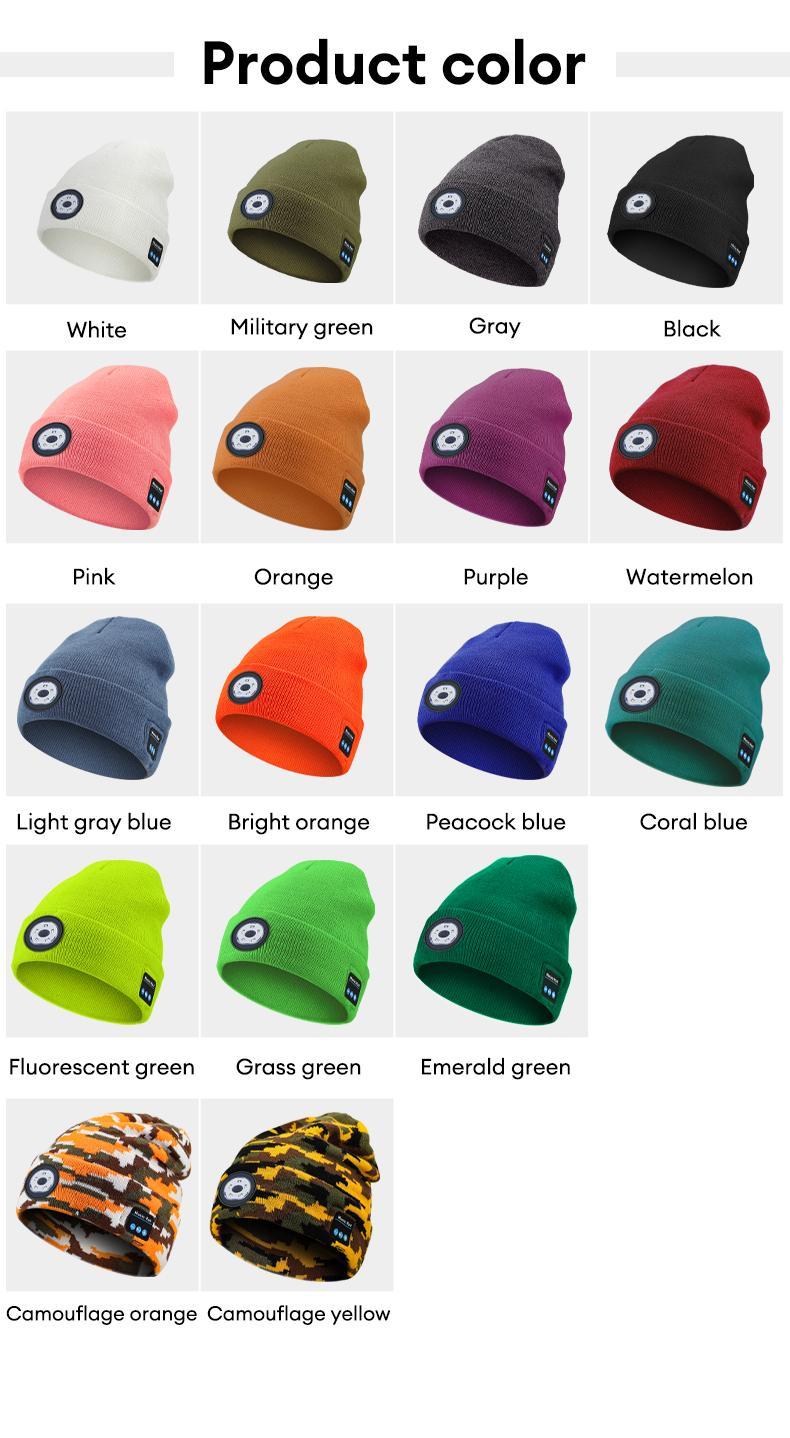 MGALL Bluetooth Beanie with LED Headlight and Removable Speakers, USB Rechargeable Knit warm winter Hat balaclava Hat for Music and Calling, sport,outdoor