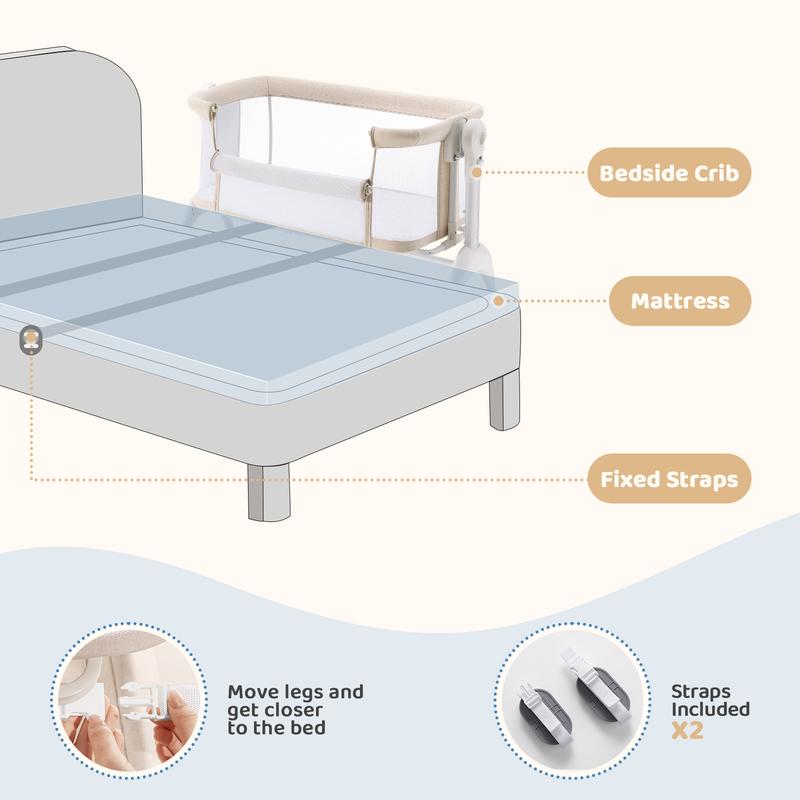 HARPPA 3-in-1 Rocking Baby Bassinet & Bedside Sleeper, Height Adjustable Crib,  Baby Bassinet with Wheels & Storage Basket, Sleeping Cot, Baby Essentials