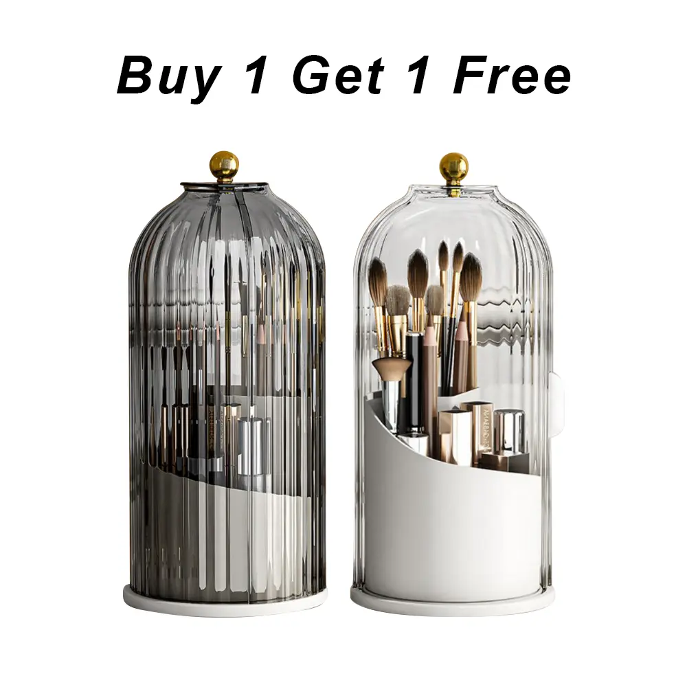360-Degree Rotating Plastic Toothbrush & Makeup Brush Organizer, Dustproof Modern Desktop Storage Pack, Buy 1 Get 1 Free Bathroom Counter Organizer, Christmas Gift Idea for Women Organizing White trinket trade box storage organization organizer storage ti