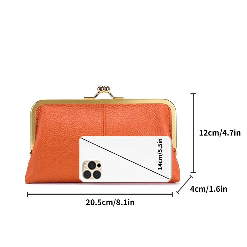 Genuine Top-Grain Leather Kiss-Lock Clutch Wallet Spacious Pebbled Texture Evening Bag for Event Goers Cocktail Parties Date Nights Weddings