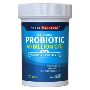 MyoActivo 60 Billion CFU Probiotic - Unique Tri-Blend w/ 8 Probiotic Strains, Prebiotics & Postbiotics - For Digestive & Immune Support - Delayed Release - Shelf Stable - Non-GMO, Gluten Free Healthcare Dietary Edible Supplement Fitness Bathroom