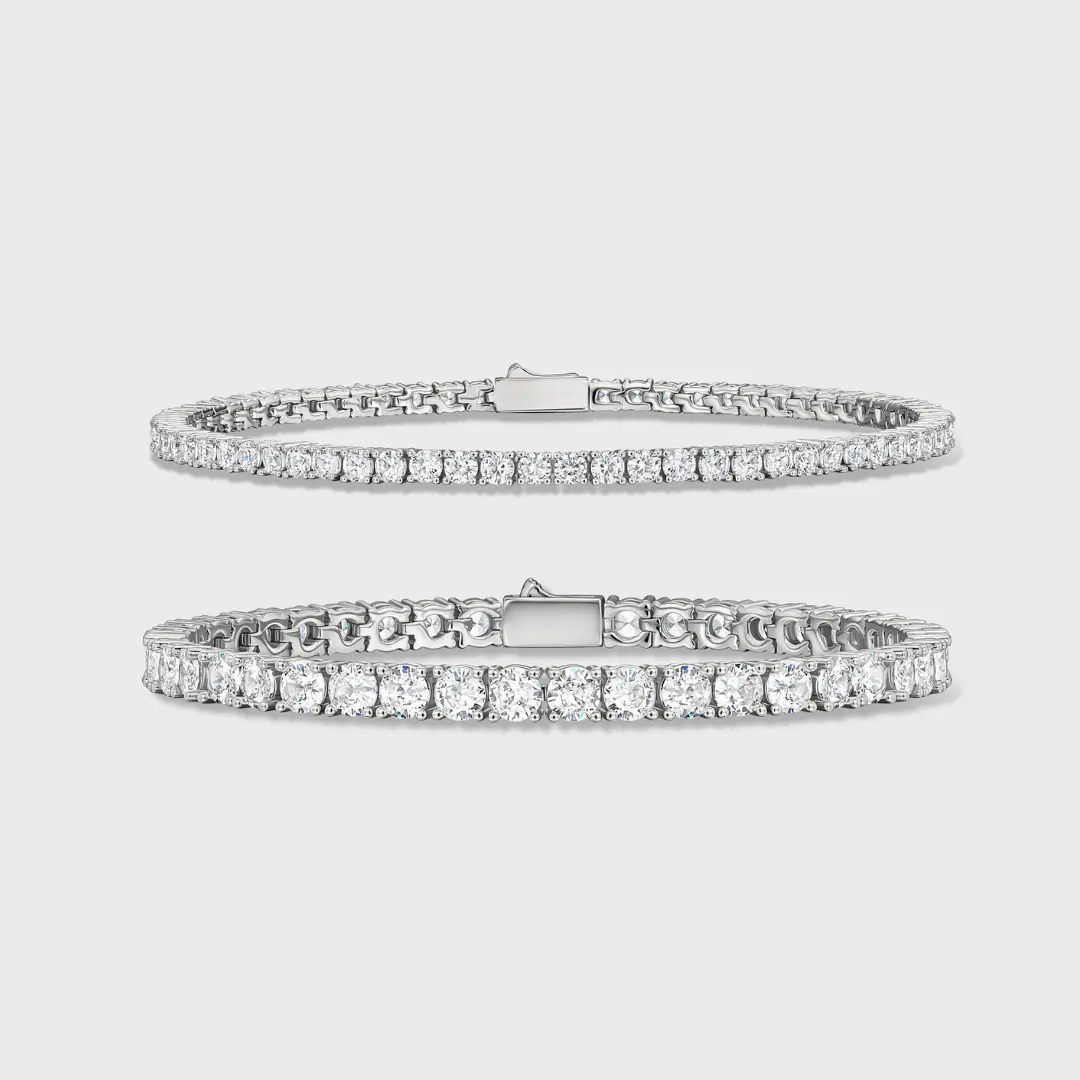 Tennis 5mm + Tennis 3mm Bracelet Stack (Silver)
