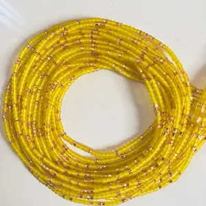 Golden Sunshine Waist Beads—Yellow Frosted Beads with Gold Accents/ Belly Chain Designer Beads/Weight Tracker Waist Beads/Gold Beads/Yellow 45 inches