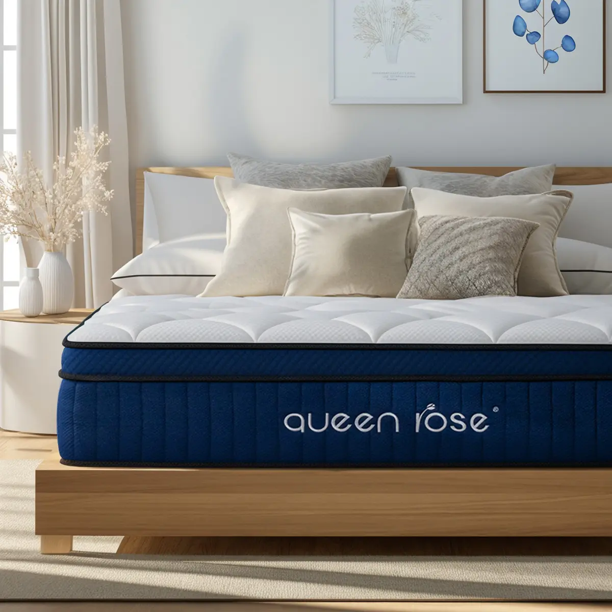 QUEEN ROSE  Hybrid Mattress LITE, Fiberglass-FREE, CertiPUR-US Certified, Soft and Comfortable, 5 layers of Comfort, 12&14 inch Mattress Bed in a Box, Soft and Memory Foam, Pocket Innerspring Hybrid Mattress, Pressure Relief, Affordable sleep