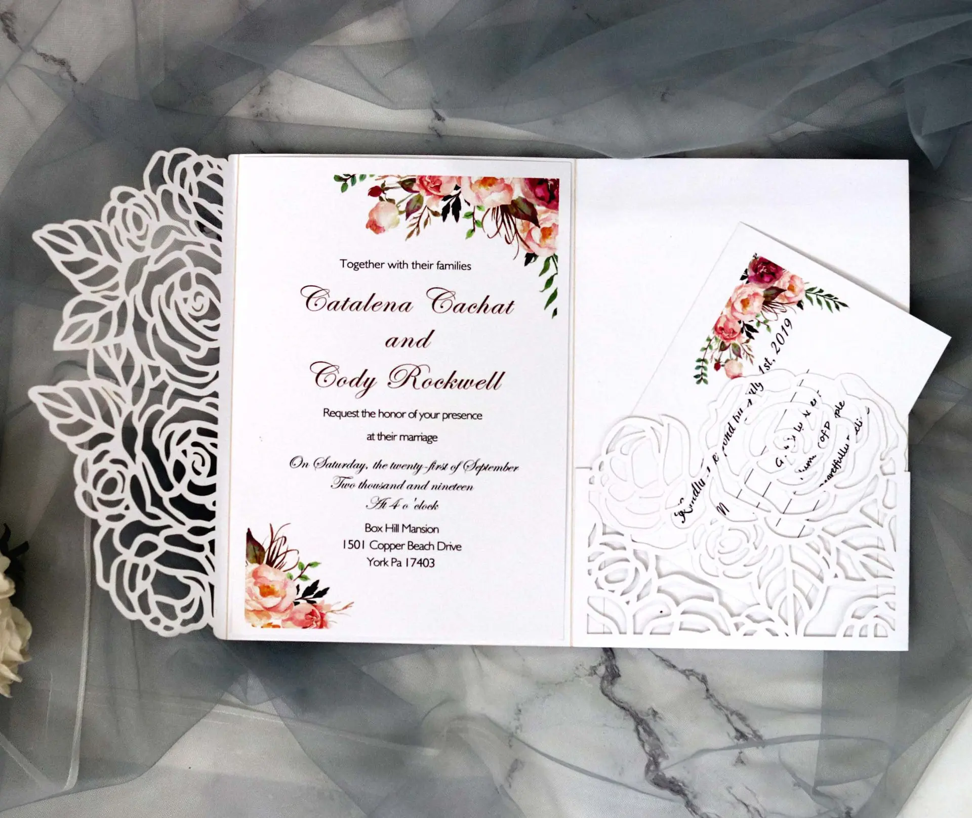 20PCS Rose Laser Wedding Valentine's Day Invitation Western-Style Business Invitation Card Wedding Invitation Hollow-Out Greeting Card