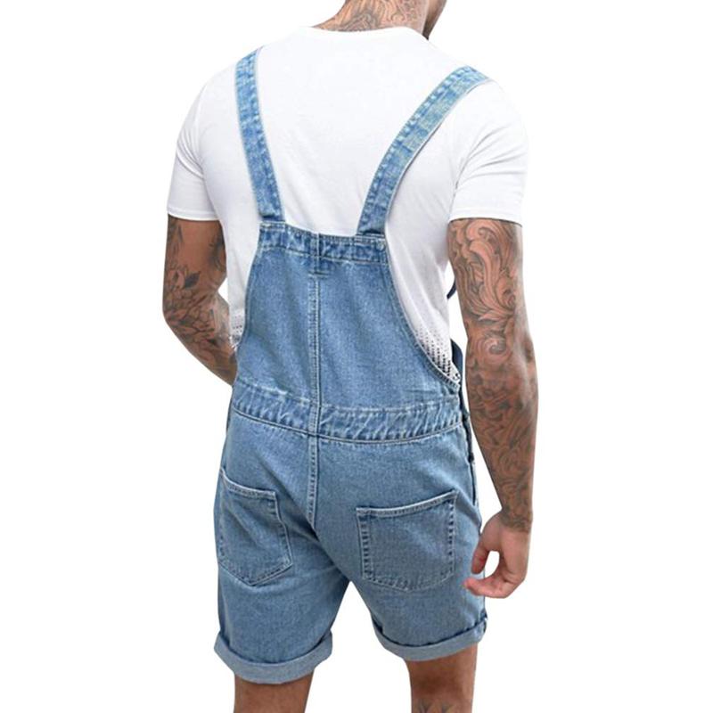 Runcati Men's Denim Shorts Bib Overall Jean Romper Casual Loose Fit Walkshort Button Pockets Summer Jumpersuit