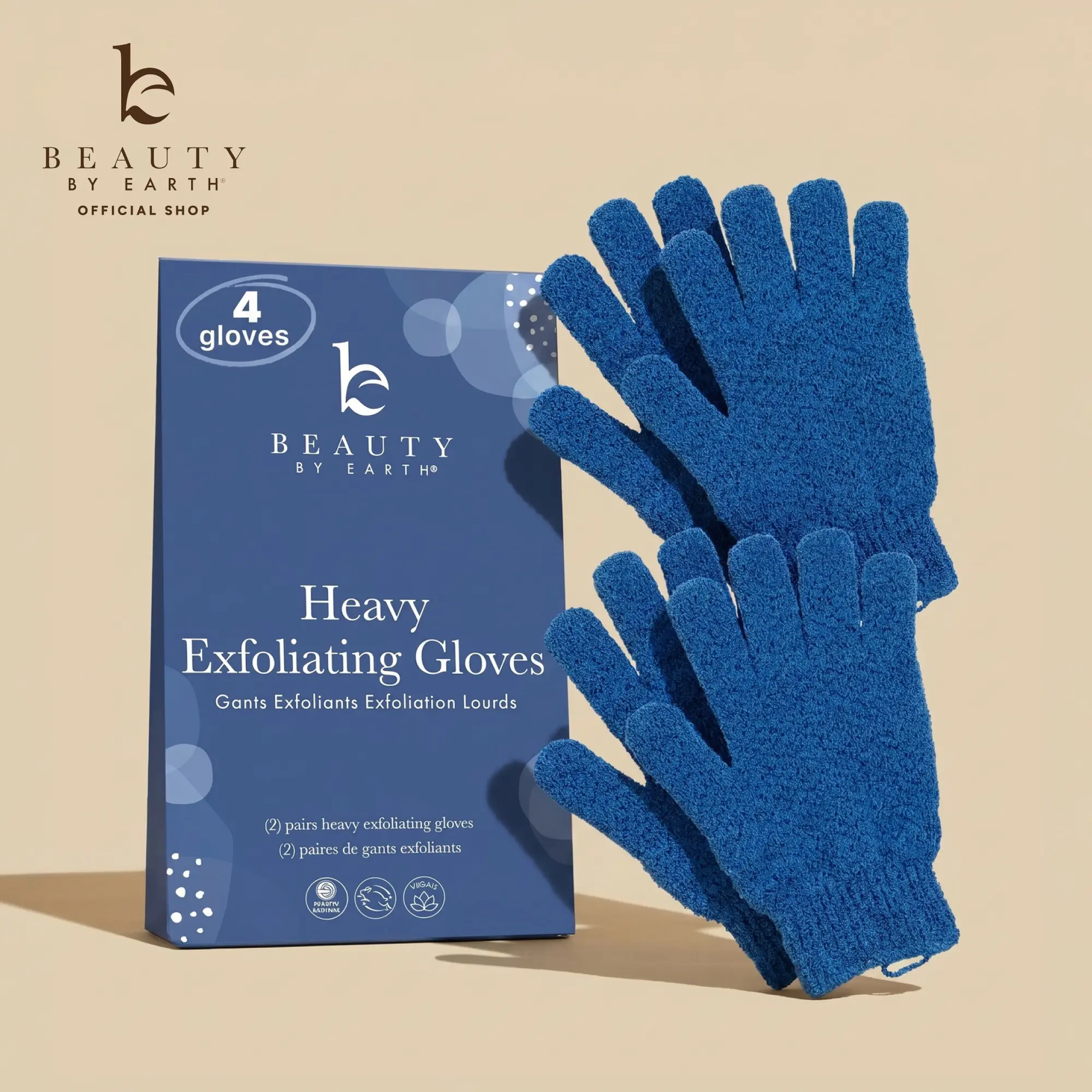 Beauty by Earth Heavy Exfoliating Gloves for Deep Body Scrubbing & Exfoliation - 2 Pairs of Lustrous, Durable Gloves Made with Nylon for Shower and Bath Before Tanning