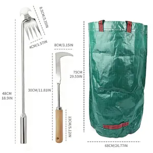 KONNOB 3-in-1 Garden Weeding Tool Set – Ultra-Sharp Root Cutter, Rake, and Heavy-Duty 32-Gallon Yard Bag for Efficient Gardening & Complete Weeding Needs