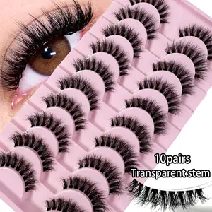 10 Pairs 3D Multilayer DD Volume Curly Russian Volume False Eyelashes, Soft Clear Band Comic Styles Eyelashes Anime Look Eyelash Wispy Strip Manga Look False Eyelashes Perfect High Curl Degree Dense And Bold Overall Eyelash Extension Made Of High-Quality