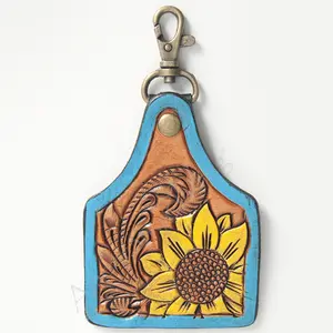 American Darling ADKR170 Hand Tooled Carved Genuine Leather Keyring