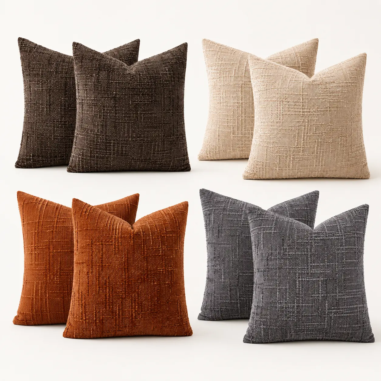 Rustic Cushion Covers (No Inserts Included) - 2-Piece Luxurious Textured Chenille Slub, 45*45 cm/18*18 in, Soft Colorfast Decorative Throw for Sofas, Home Decor, 45*45 Cm / 18*18 Inches