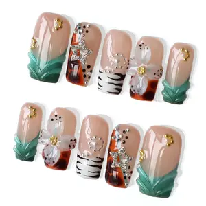 PG56 Wild Ruffle Press on Nails|100% 3D Handmade Acrylic | Medium  Square | Reusable& Long lasting Salon Quality | Elegant Daily & Daily Wear