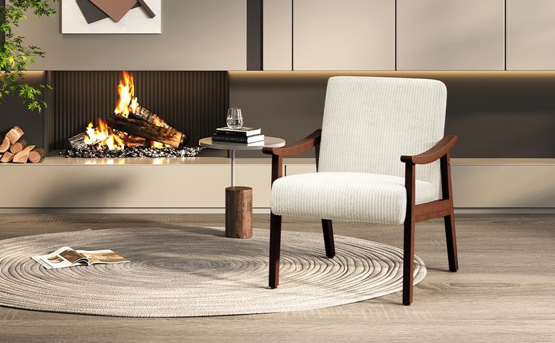 Yaheetech Accent Chair, Mid-Century Modern Armchair with Solid Wood Legs Reading Leisure Chair with High Back for Living Room Bedroom