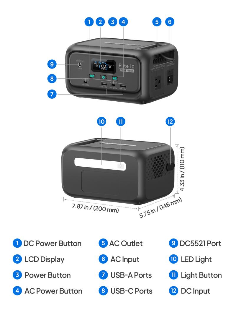 BLUETTI Elite 10 Portable Power Station 128Wh, 3.8 lbs Palm-Sized, Airline-Approved for Travel, Camping & Emergencies