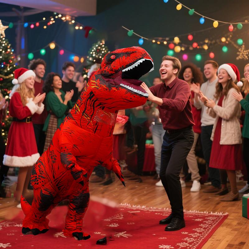 Red Tyrannosaurus Rex Inflatable Costume Adult Size Halloween Themed Party Funny Cosplay Quick Inflation Cool Design Guaranteed Attention