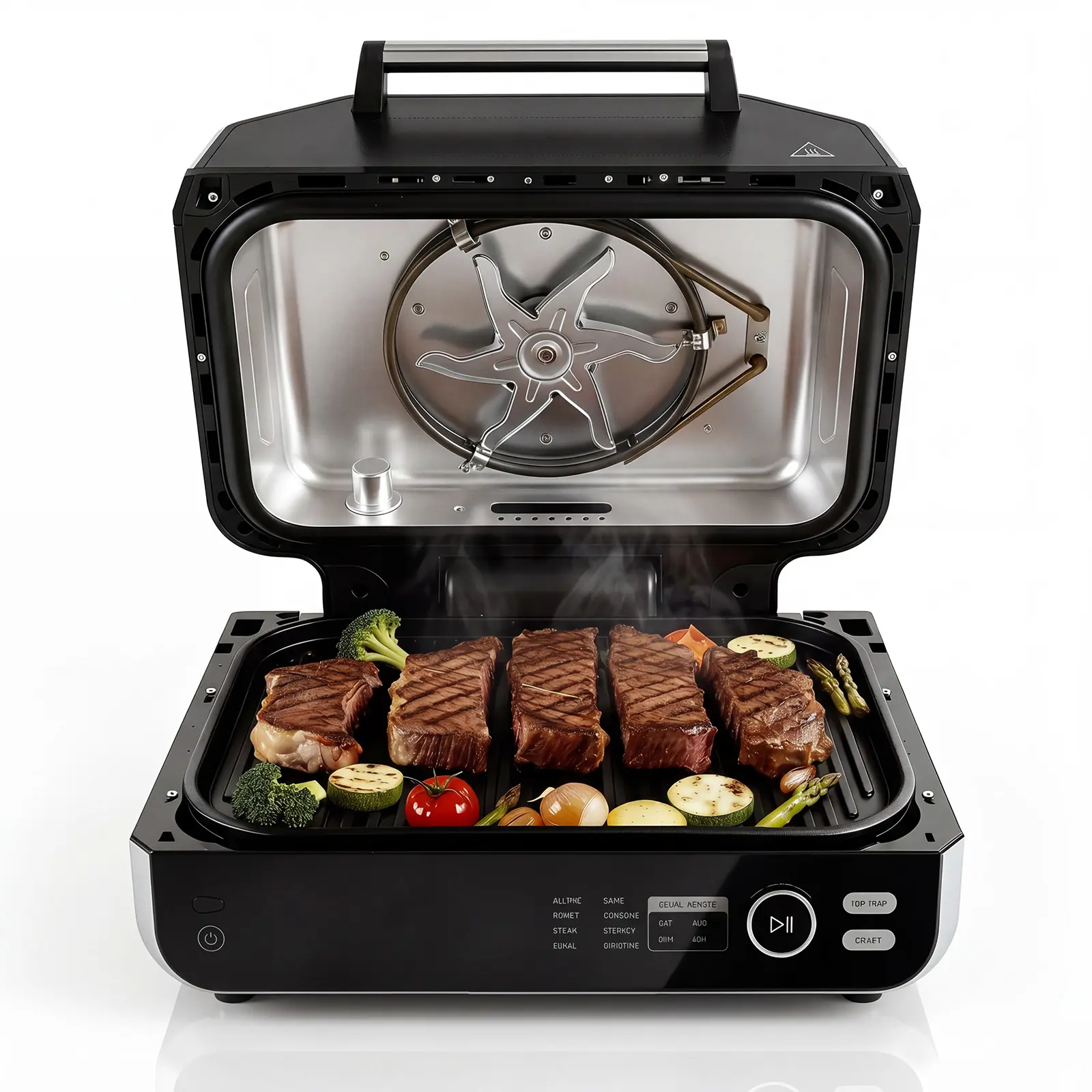 Electric Grill Outdoor/Indoor, 8-in-1 Multifunctional Large Electric BBQ Grill for Air Fry, Bake, Roast, Steak, Broil and Dehydrate, Safe Non-Stick Coating, Fry Basket Included