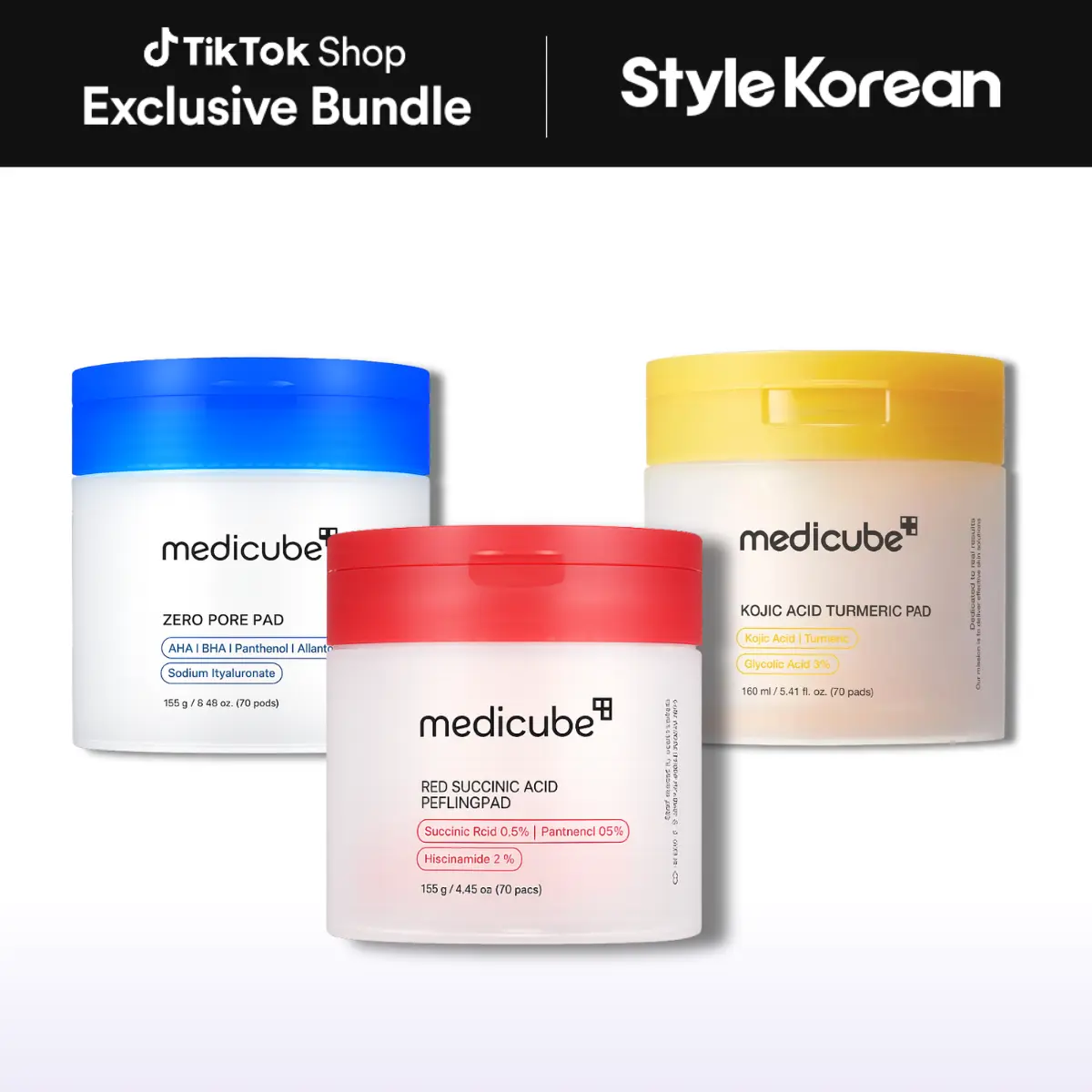 [Official Medicube Partner] Toner Pad Trio Set | Breakout, Dark Spot & Pore Care in One Set | Red Succinic Acid Peeling Pad, Kojic Acid Turmeric Pad, Zero Pore Pad 2.0