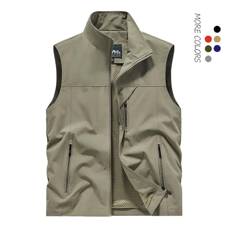 Men's Sleeveless Stand-Collar Workwear Waistcoat - Menswear Tops with Multiple Pockets, Large Size, Comfortable, Easy to Pack for Outdoor Photography, Fishing, Casual & Commuter Wear