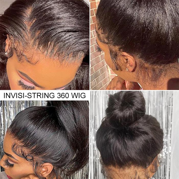 Pizazz Hair Hidden Strap Kinky Straight 360 Full Lace Pre Plucked & Bleached HD Lace Pre Cut Glueless Wigs