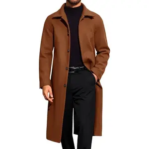 Runcati Mens Long Trench Coat Single Breasted Lapel Overcoat Casual Fall Winter Warm Peacoat Fashion Jackets