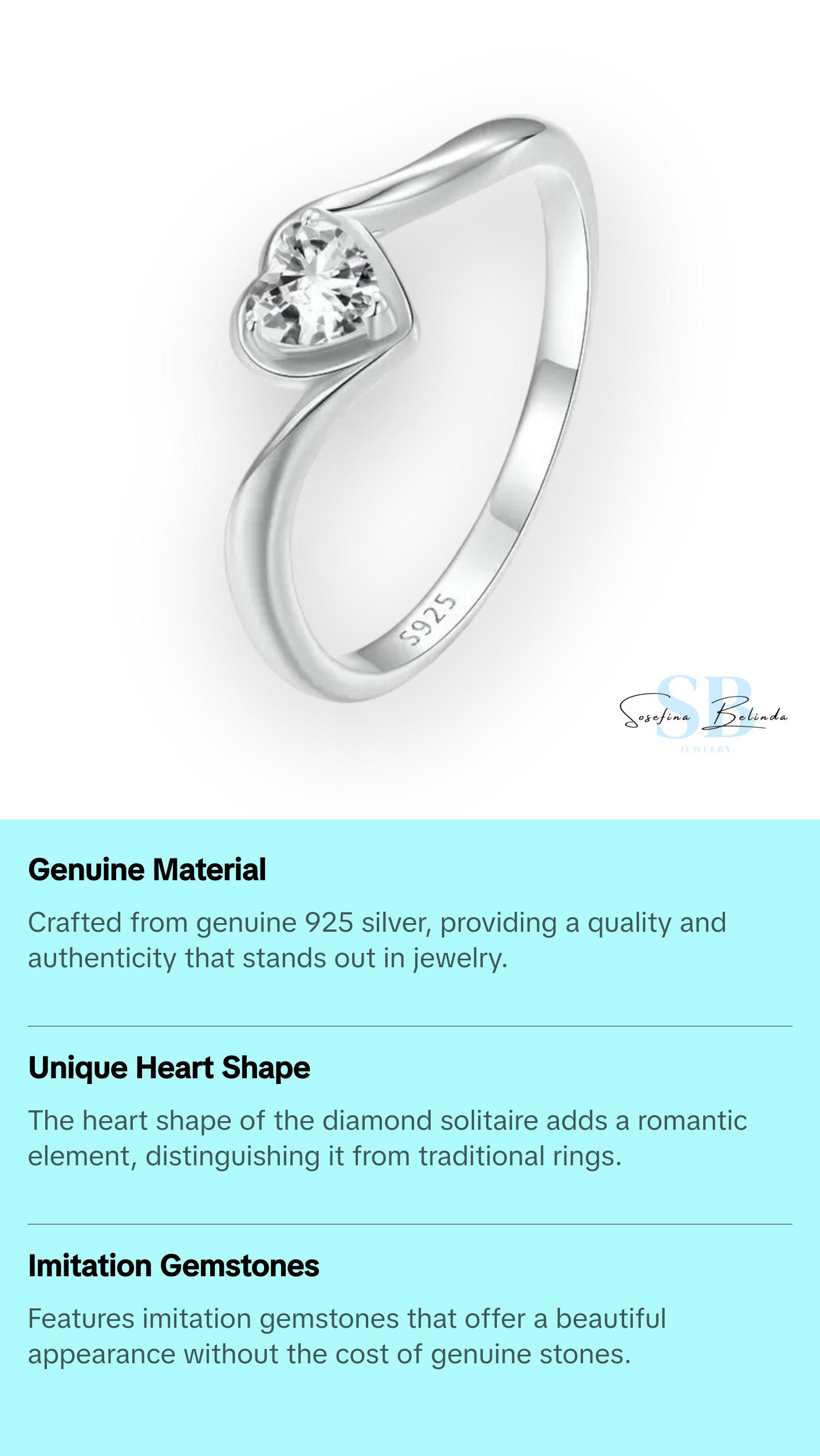 Diamond Solitaire Heart Sterling Silver Ring