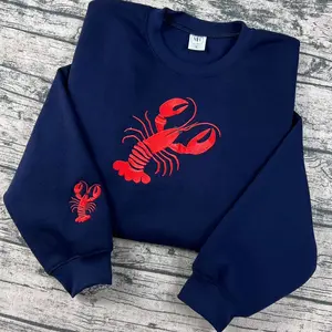 Embroidered Lobster Sweatshirt, Fisherman Aesthetic, Oceancore, Nautical Trendy Crewneck, Lobster Lover Gift Lobster Crewneck Hoodie, Sleeve