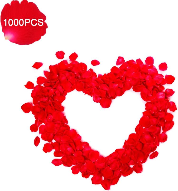Valentine's Day Decorations Set – 1000 Rose Petals & 31 Red Heart Balloons Kit – Includes LOVE Foil Balloon & Premium Felt Heart Garland – Romantic Room Decor for Anniversary, Proposal, Wedding Night