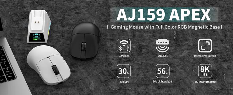 AJAZZ AJ159 APEX Wireless Gaming Mouse with RGB Magnetic Charging Dock, PAW3950APEX Optical Sensor with 42K DPI Max, 56g Lightweight BT/2.4G/USB-C Wired, for PC Mac Gamers