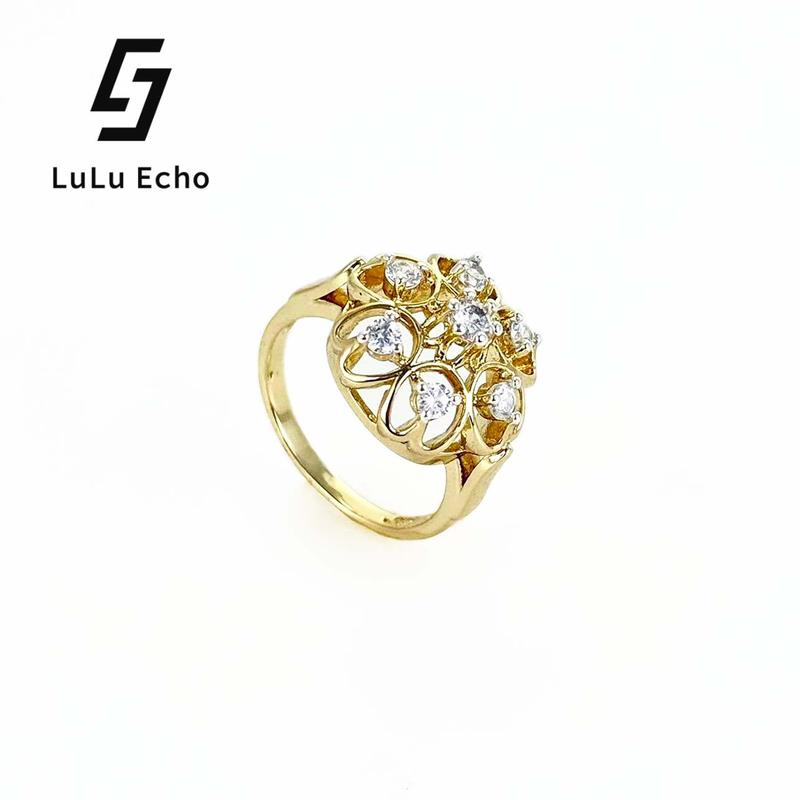 LuLuEcho New Fashion Jewelry Set 14K Gold Plated with Elegant Floral Earrings & Ring for Women's Modern Style