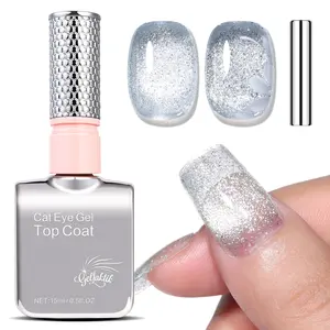 GELLAKTIK 5-in-1 Cat Eye Gel Polish 15ml Golden Amber No Base/Top Coat Needed All-in-One Formula Beginner-Friendly Magnetic Nail Polish with Magnet Stick Fast Curing for Home DIY Manicure