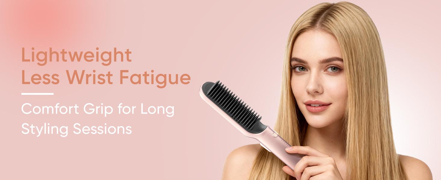 LILA Hair Straightener Brush, 2 in 1 Straightening & Curling Brush, Hairdressing Comb , Trending Products, 200 Million Ionic for Frizz-Free, Shiny Hair，Makeup Products, Safe Mode
