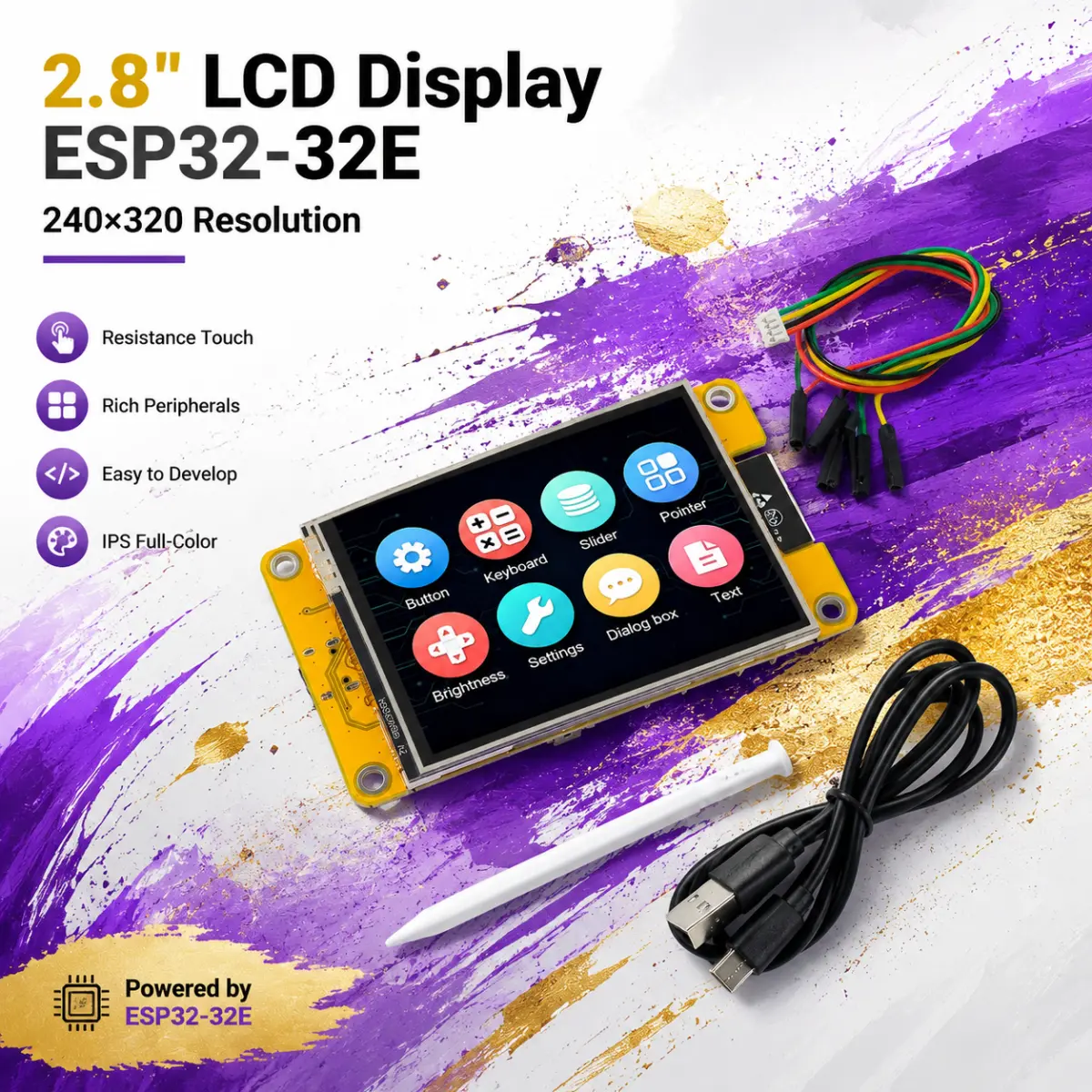 ESP32 Development Board Starter Kit with 2.8-Inch TFT Touch Screen, WiFi/Bluetooth Module, 240x320 Display for Arduino IDE Programming & IoT Learners, Microsd Slot