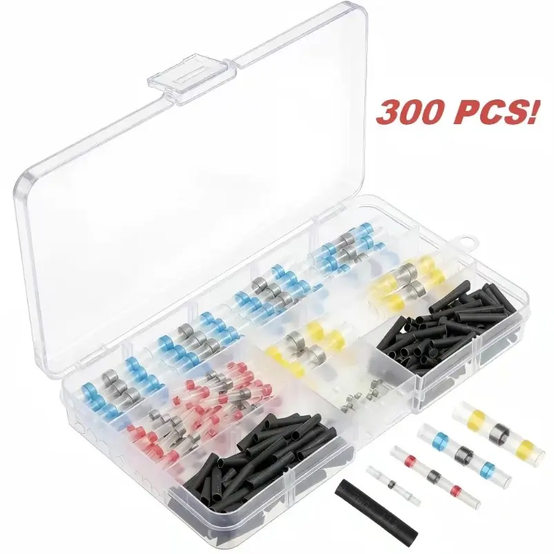 300PCS Haisstronica Solder Seal Wire Terminal Connectors - Waterproof Heat Shrink Butt Connectors - Self-Solder, Durable Reliable, Waterproof Protective for Marine, Automotive, Stereo Repair, Durable Reliable Connectors