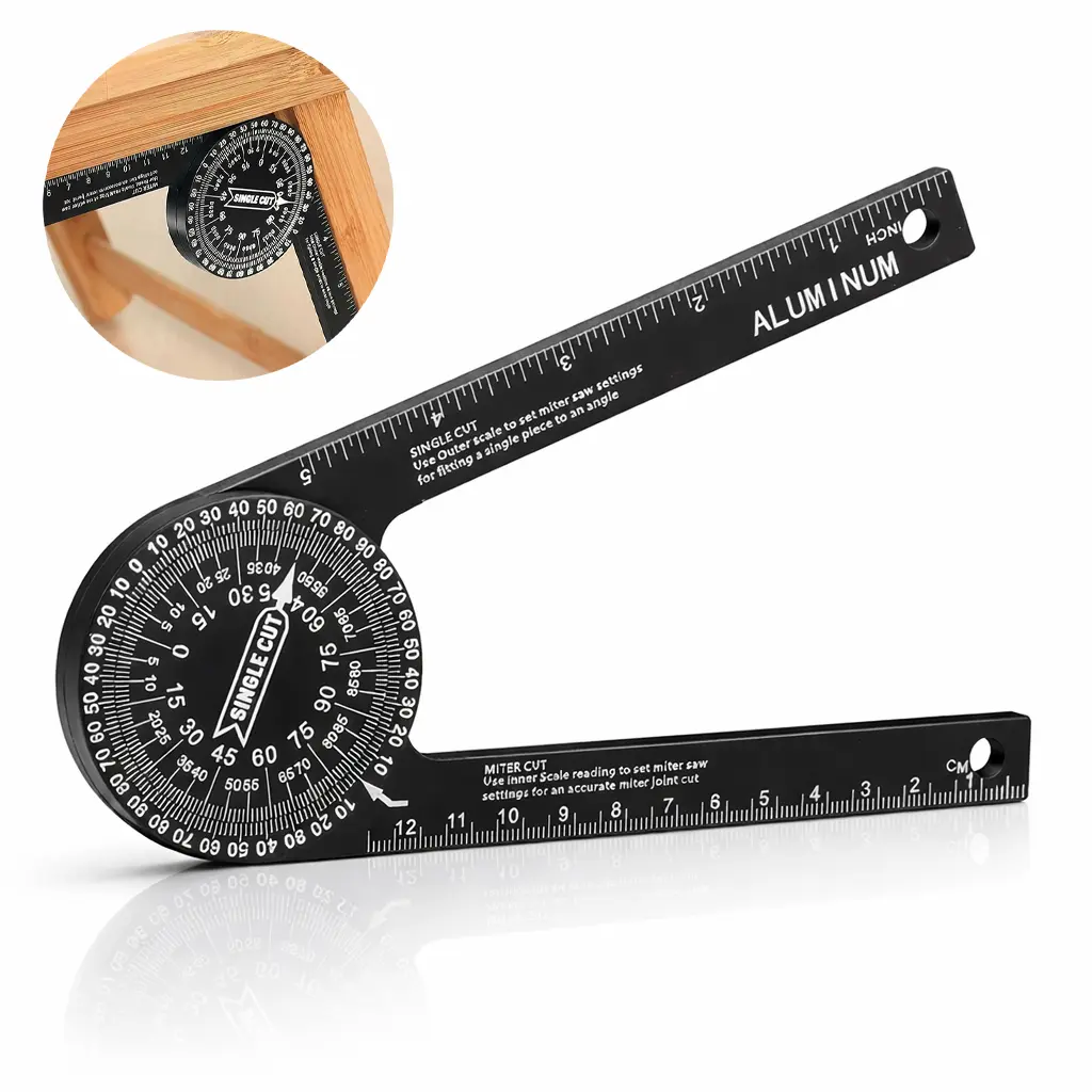 7-Inch Aluminum Miter Saw Protractor - Rust-Proof Angle Finder with Precision Laser-Engraved Scales, Aluminum Precision Ruler, Metal Taping Template Ruler, Squares & Protractors for Crown Molding, Baseboard Building, DIY Projects