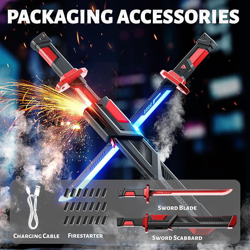 BLD LED SparkBlade Sword with Spray Effect knife Toy Cyberpunk Katana - Light-Up Propfor Cosplay, Raves & Festivals RGB Lights Durable CollectibleItem US In Stock, Valentine’s Gift Idea ,cool birthday gift,type-c rechargeable