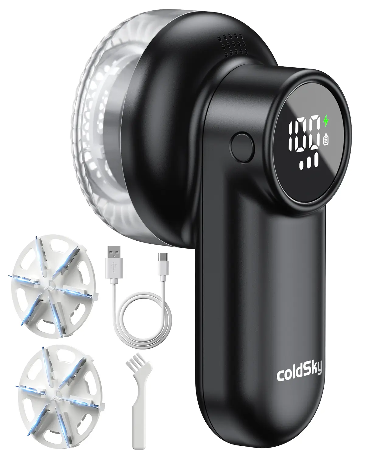 coldSky Rechargeable Fabric Shaver, Lint Shaver with Digital Display, Sweater Shaver with 6-Leaf Blades and Safety Lock, 3-Speeds Defuzzer Remove Fuzz, Pills from Clothes, Furniture, Sofa, Pink Portable Cleaning