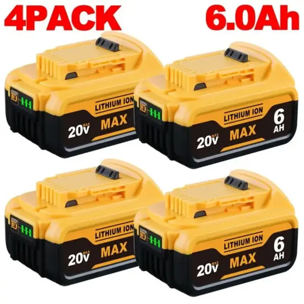 4/2 Pack 6.0Ah Replacement for Dewalt 20V Battery Lithium ion MAX DCB206 DCB200 DCB205 DCD/DCF/DCG/DCS Series