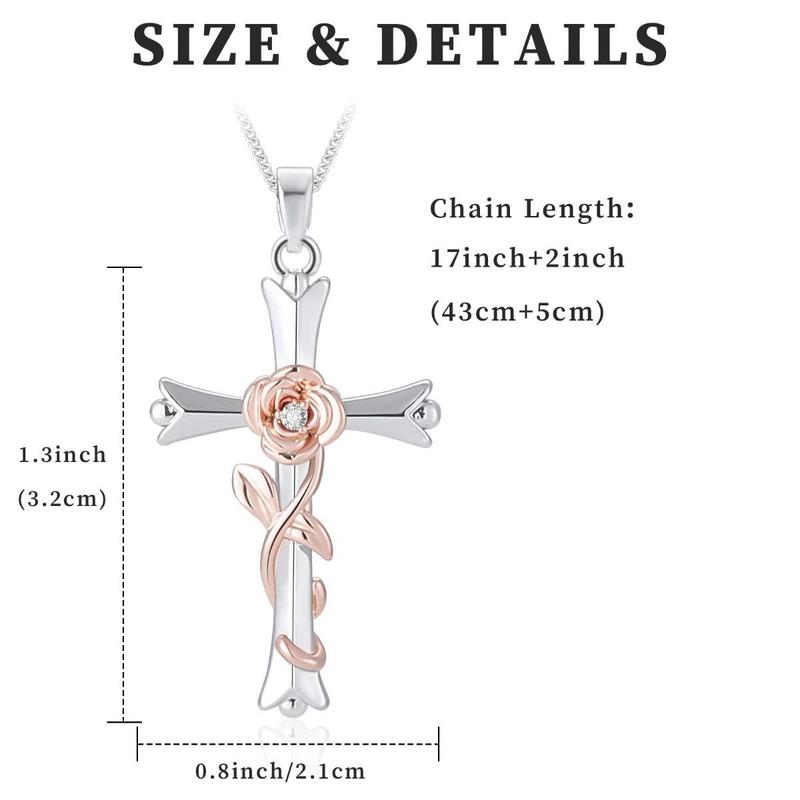 Cross Rose Flower Necklace for Women Elegant Temperament Pendant Necklaces Jewelry for Teen Valentine's Day Birthday Anniversary Gifts for Ladie Wife