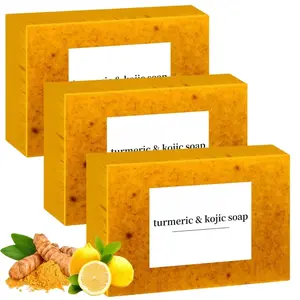 3pcs Kojic Acid Turmeric Soap Bars – Dark Spot Remover & Skin Care, Handmade Face & Body Wash Bars with Niacinamide, Shea Butter, Tea Oil, Vitamin C